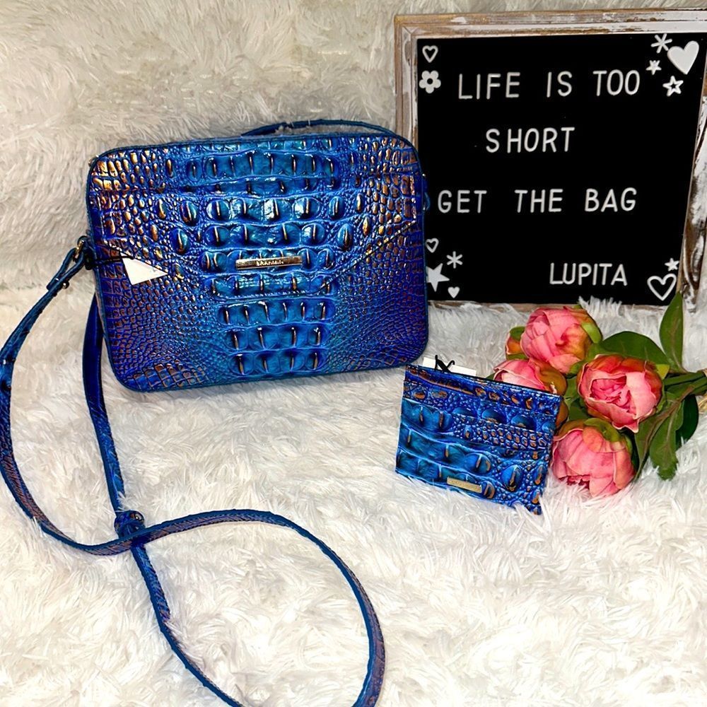 Brahmin Shea crossbody/Cheryl credit card case in Deep Azure